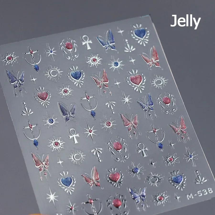 5D Love White English Letter Silver Jelly Nail Art Sticker Line Geometric Pattern Shape Romantic Delicate Manicure Decals