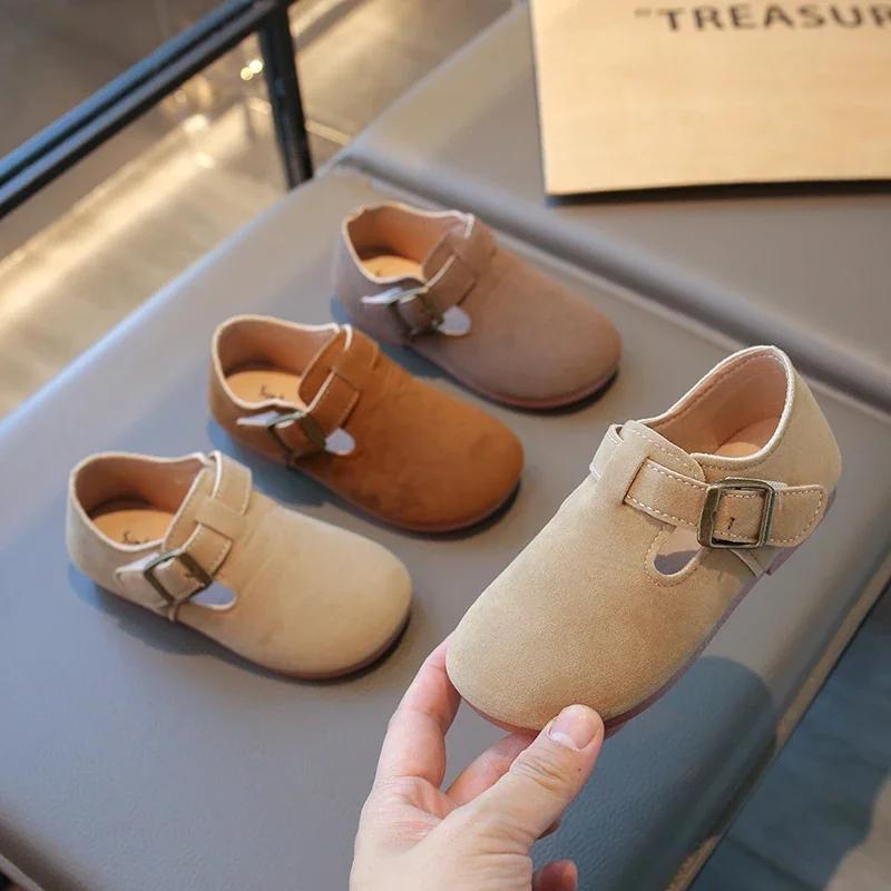 New Fashion Boys Girls Moccasins Hook&loop Non-slip Elegant Kids Flat Shoes Soft Sole Children Leather Shoes Retro Sweet