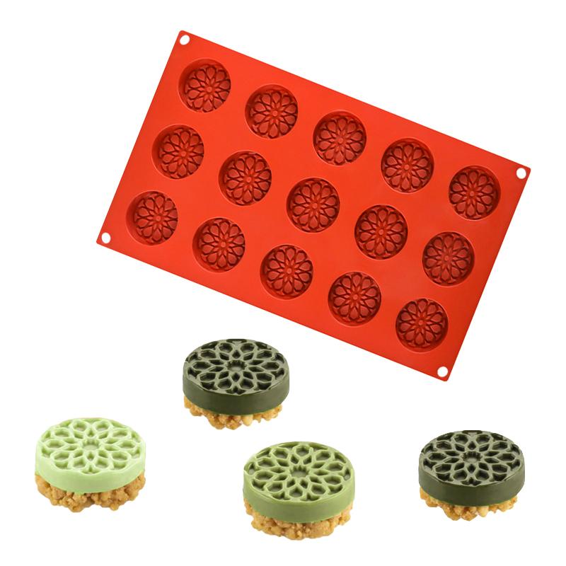 Circular or Square Top Patterned Decorative Chocolate Mold Red Brown Silicone Cake Molds DIY Soap Moulds Dessert Baking Tools