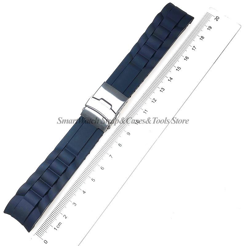 Waterproof Silicone Strap Fold Buckle Curved End Watch Band for Men Women Black Rubber Bracelet 16mm 18mm 20mm 22mm 24mm 26mm