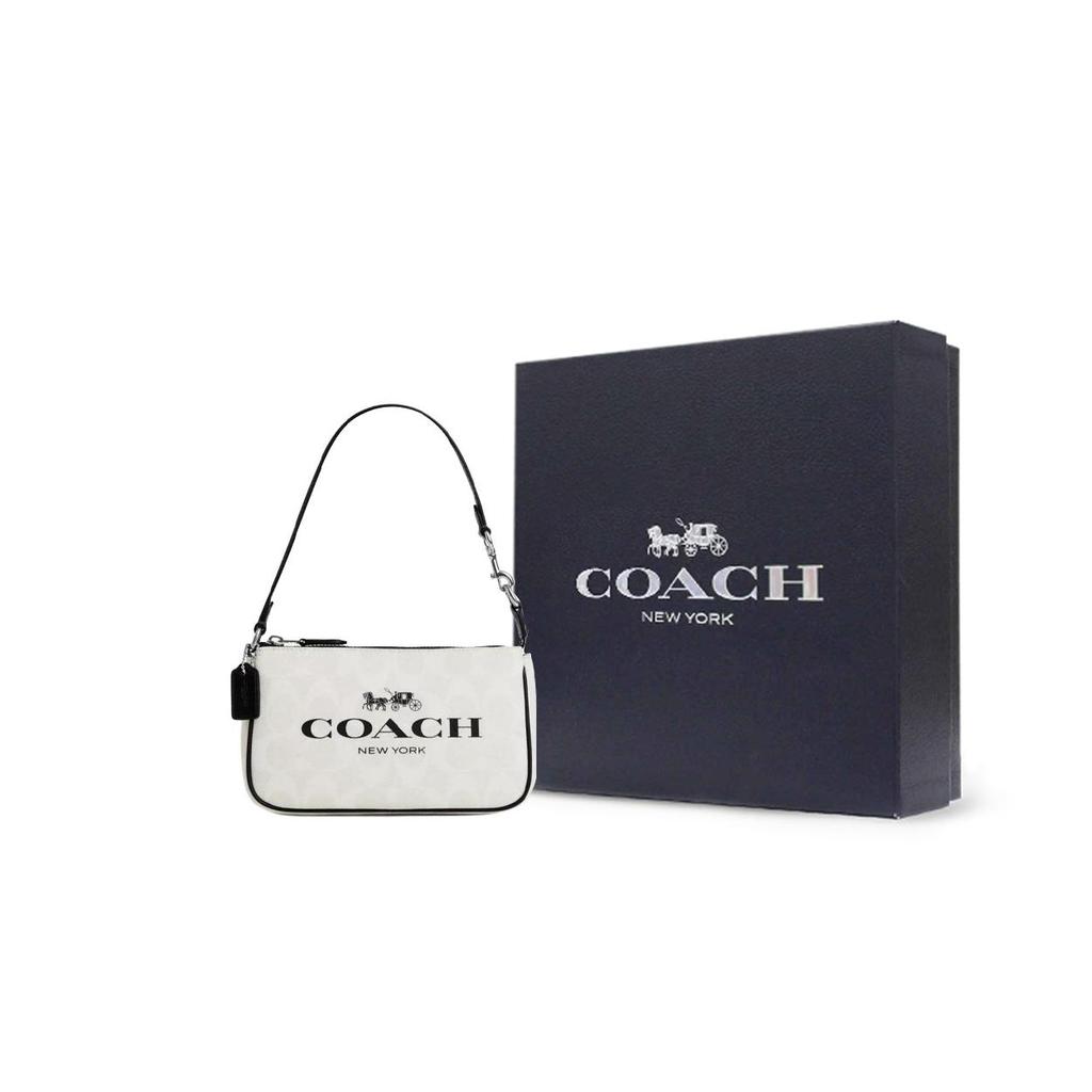 COACH Nolita Canvas With Smooth Leather Shoulder Bag Small Women's Black White CP252-SVCAH