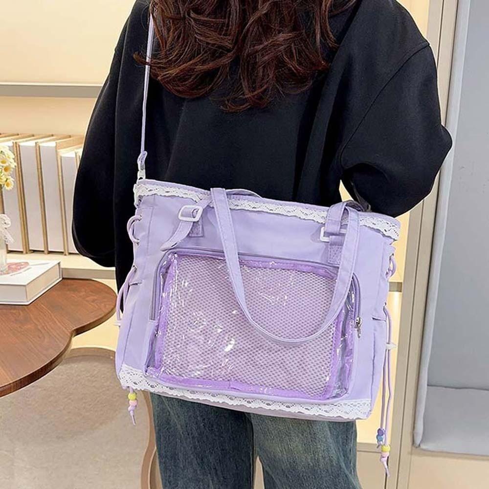 PVC Shoulder Ita Bag PU Leather Y2K Anime Display Bag Goth Transparent Handbag  School