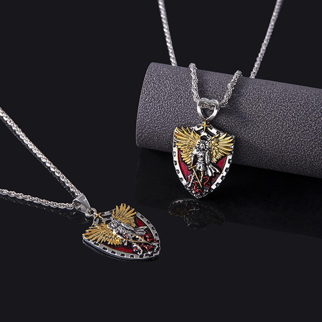 Mannen Geloof Hanger Ketting Sint Michaël Beschermer Ketting met Lange Ketting
