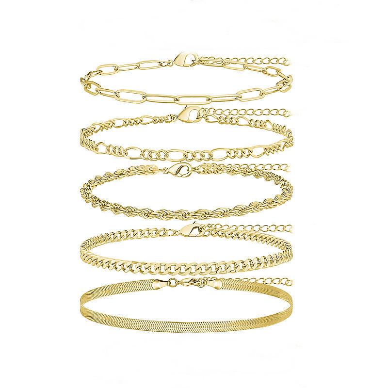 Trendy Multi-layer Sparkling Snake Bone Anklet Set
