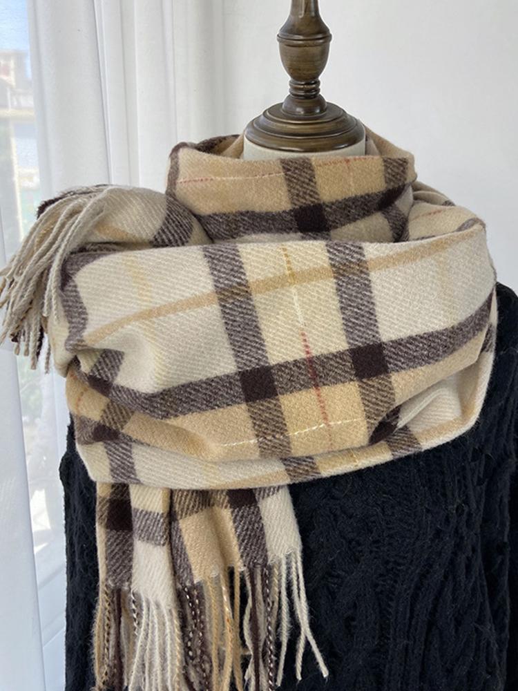 Winter Women Retro Knitted Scarf Headscarf Mujer Lady Men Sweet Preppy Plaid Print Tassel Scarve Foulard Wrap Shawl Korean New