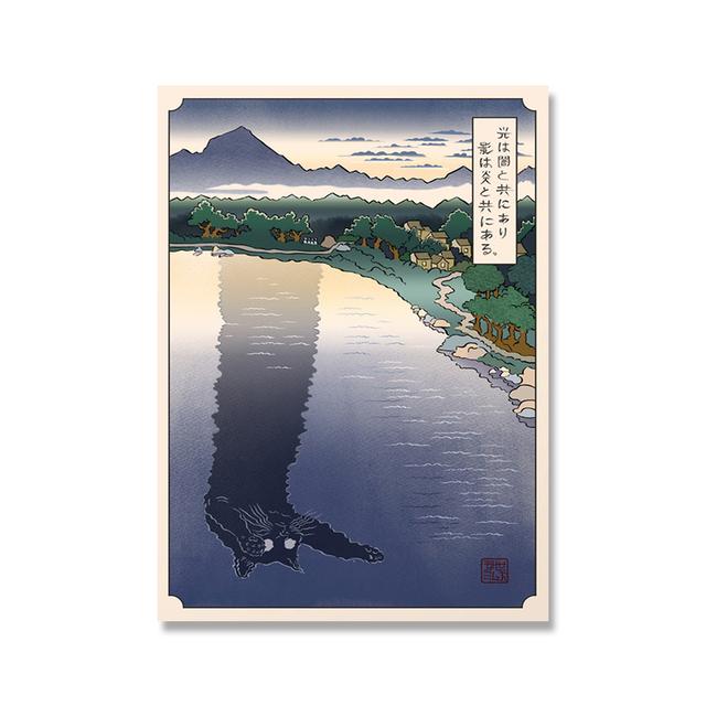 Samurai japonez, gheișă și pisică, imprimeuri picturi, artă de perete, poster modular din pânză nordică, noptiera modernă, decor de perete pentru casă