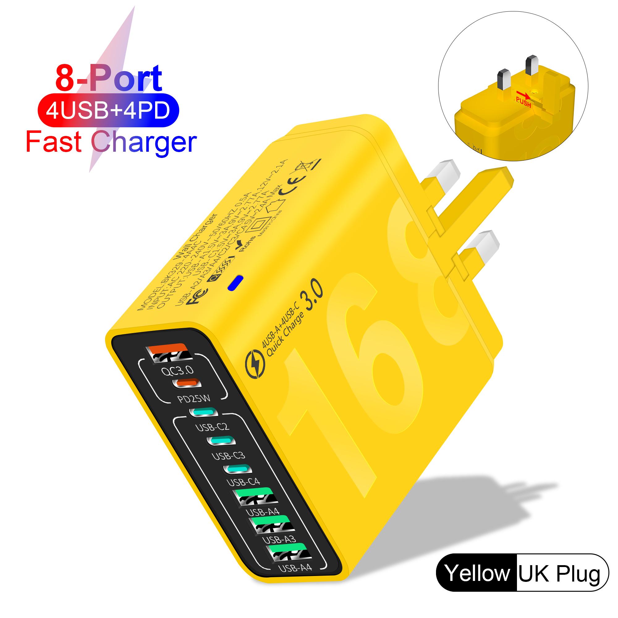 

Всего 65 Вт Type C Quick Charge 3.0 адаптер для быстрой зарядки мобильного телефона UK/EU/US/KR вилка для Xiaomi iPhone16 13 Samsung UK Yellow