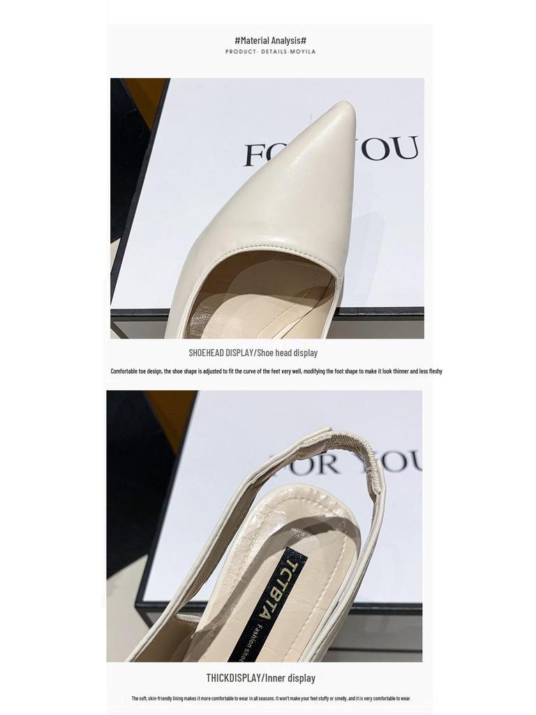 2024 Spring/Summer Stiletto Heeled Sandals: Women's Open-Back, Pointed Toe, Shallow Mouth Shoes