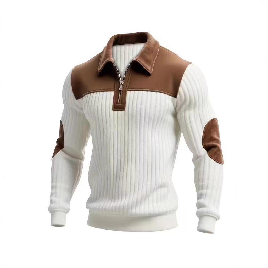 Autumn Winter Men's Half Zipper Patchwork Fashion Sweater Casual Knitting Pullovers Man