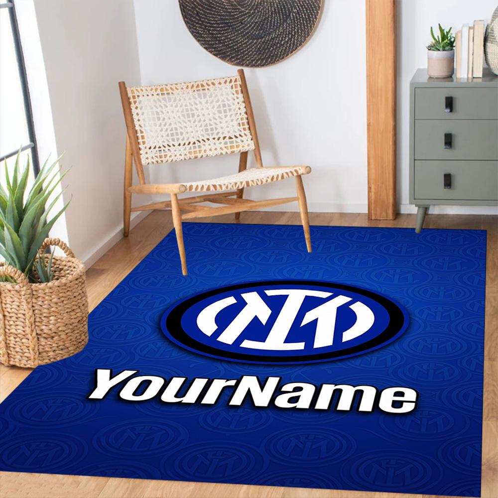 Inter Milan Personalized Text Area Rug Suitable for Playrooms Kitchen Balcony Foyer Antislip Carpet Decorate Offices Best for Christmas
