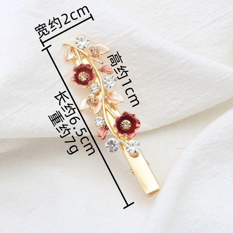 Alloy Hairpin Female Side Painted Paint Edge Clip Female Retro Style Flower Bangs Clip Rhinestone Duck Bill Clip