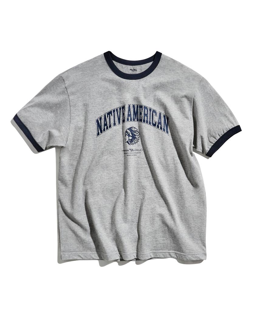 Peullukeu American Vintage Ringer T-Shirt Grey Navy Fst357