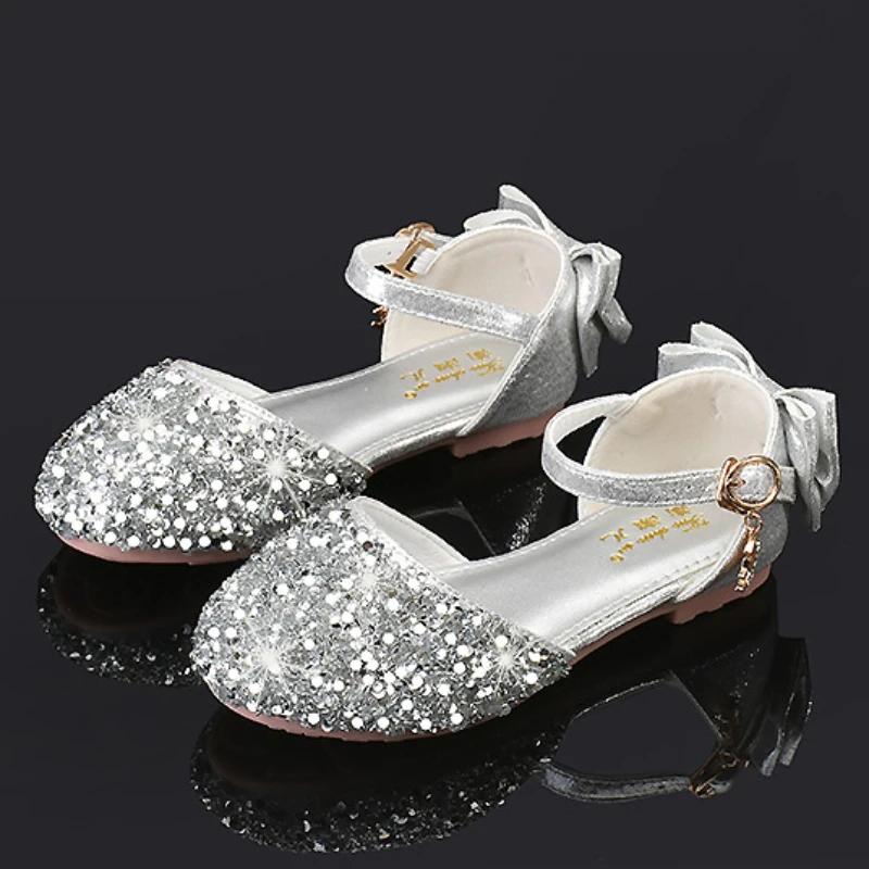 Toddler Girls Sandals Sequins Versatile Children Princess Causal Wedding Single Shoes Fashion Bowknot Kids Dress Single Shoes