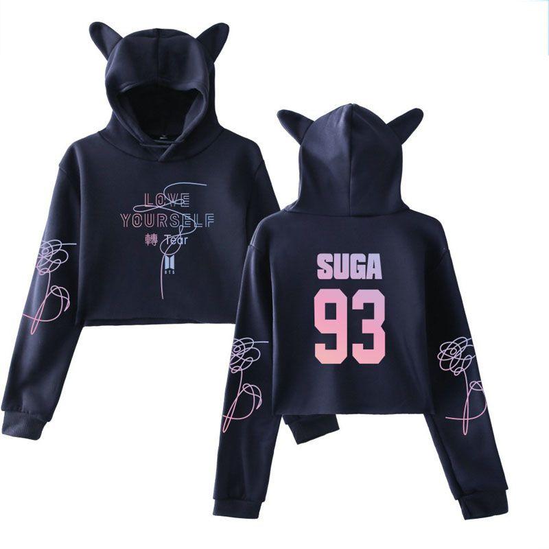 Kpop Unisex Bts  jung Kook Jimin 95 97 Hoodie Sweatshirt Cat Ears Tops Crop