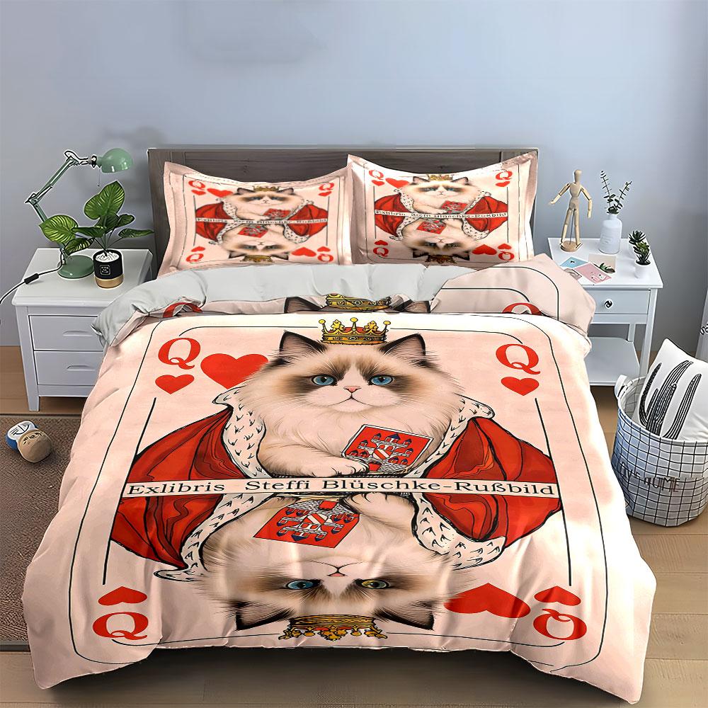 Crowned cat, Queen card. Bedding sets Duvet cover sets Duvet covers Pillowcases(1 * Duvet Cover 2 * Pillowcases without duvet insert)