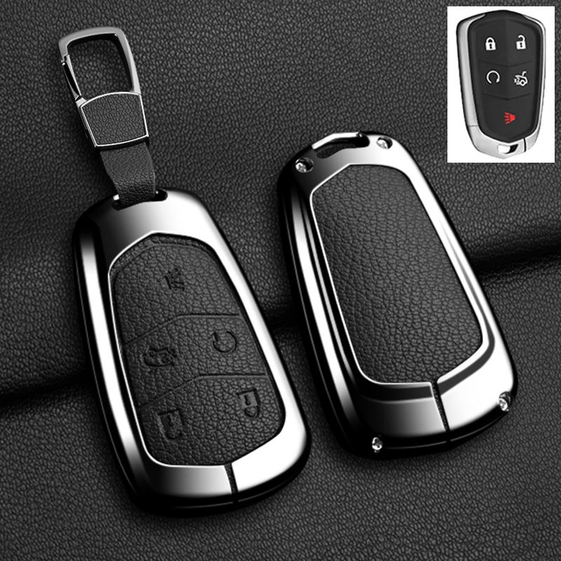 AASL1 Car Key Case Cover For Cadillac Xt5 XTS CTS SRX ATSL XT4 CT6 ATS Escalade ESV DTS ELR STS 2014-2018 Zinc Alloy Leather Keychain