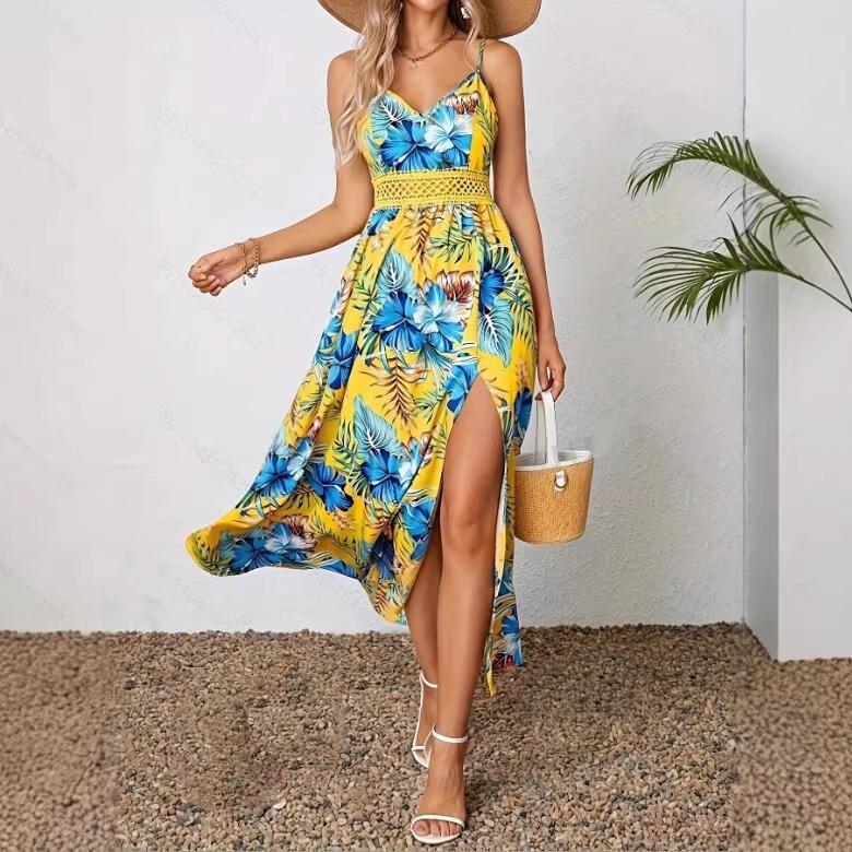 European and American summer fashion French sexy suspender print dress