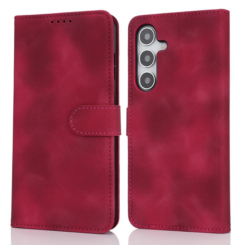 For Samsung Galaxy S25+ Wallet Case Double Folded Edge Skin Touch PU Leather Flip Phone Cover
