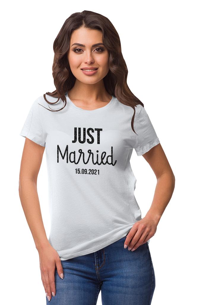 Inkdotpot Personalized Womens Tshirt Top Just Married Wedding  Announcement