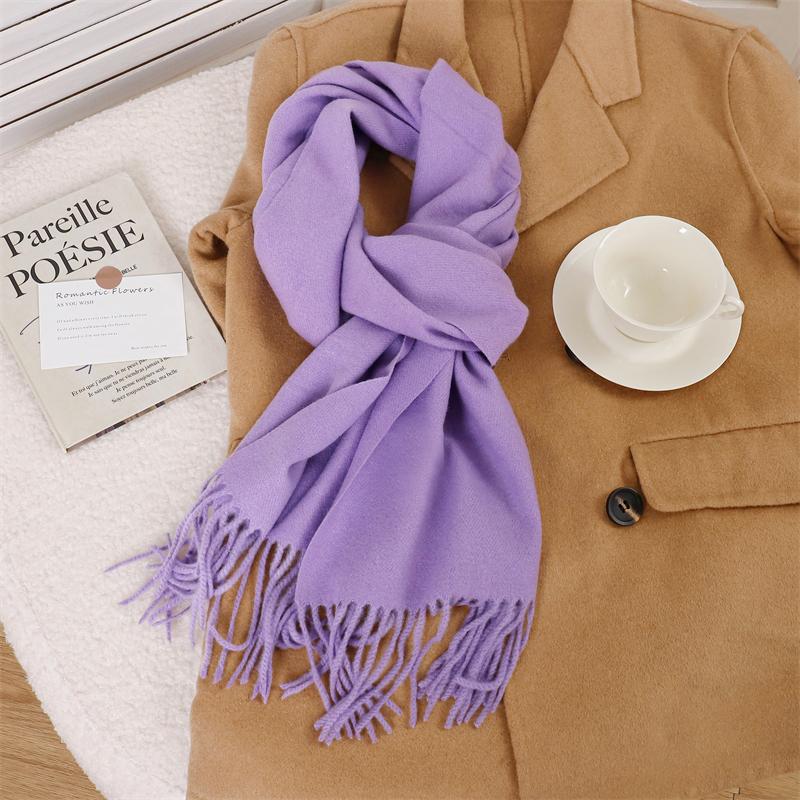30*180cm Korea Styles Solid Color Cashmere Winter Warm Women Scarf Thicken Shawl Tassels Pashmina Hijab Wrap Windproof Foulard