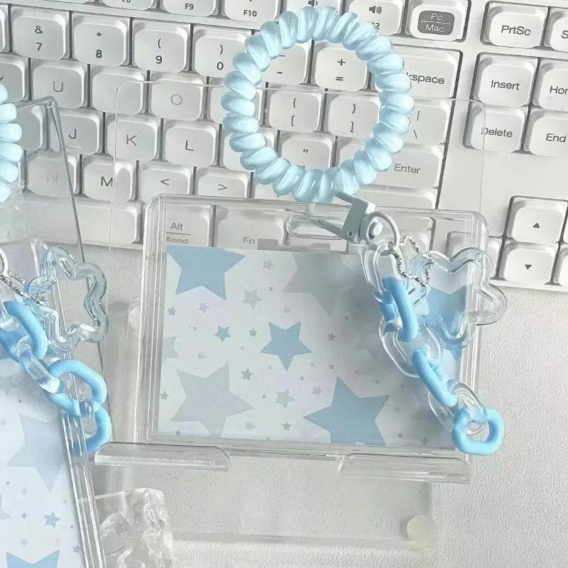 1 Set Ins Sweet Credit Card Holder case Transparent Acrylic ID Card Cover Case with Pendant Kawaii Kpop Photo Card Protector