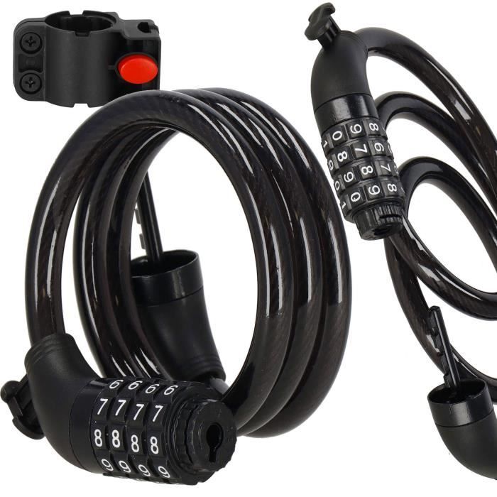 Antivol À Câble Spiralé Pour Vélo Avec Code Chiffré - SPRINGOS - 95 Cm - Noir - Garantie 2 Ans