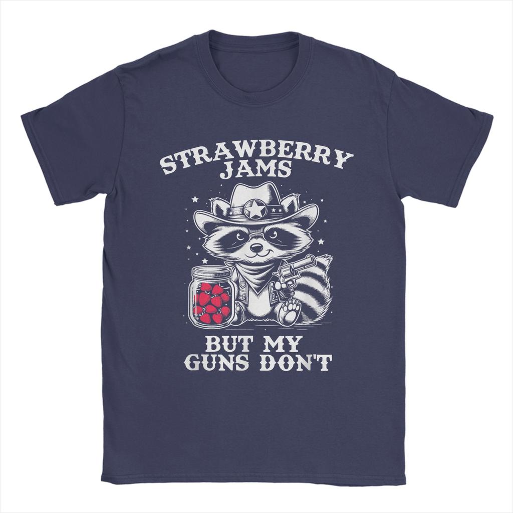 Strawberry Jams But My Don't Funny Raccoon Men T Shirt Funny Tee Shirt Short Sleeve Round Neck T-Shirt Cotton Summer Clothes