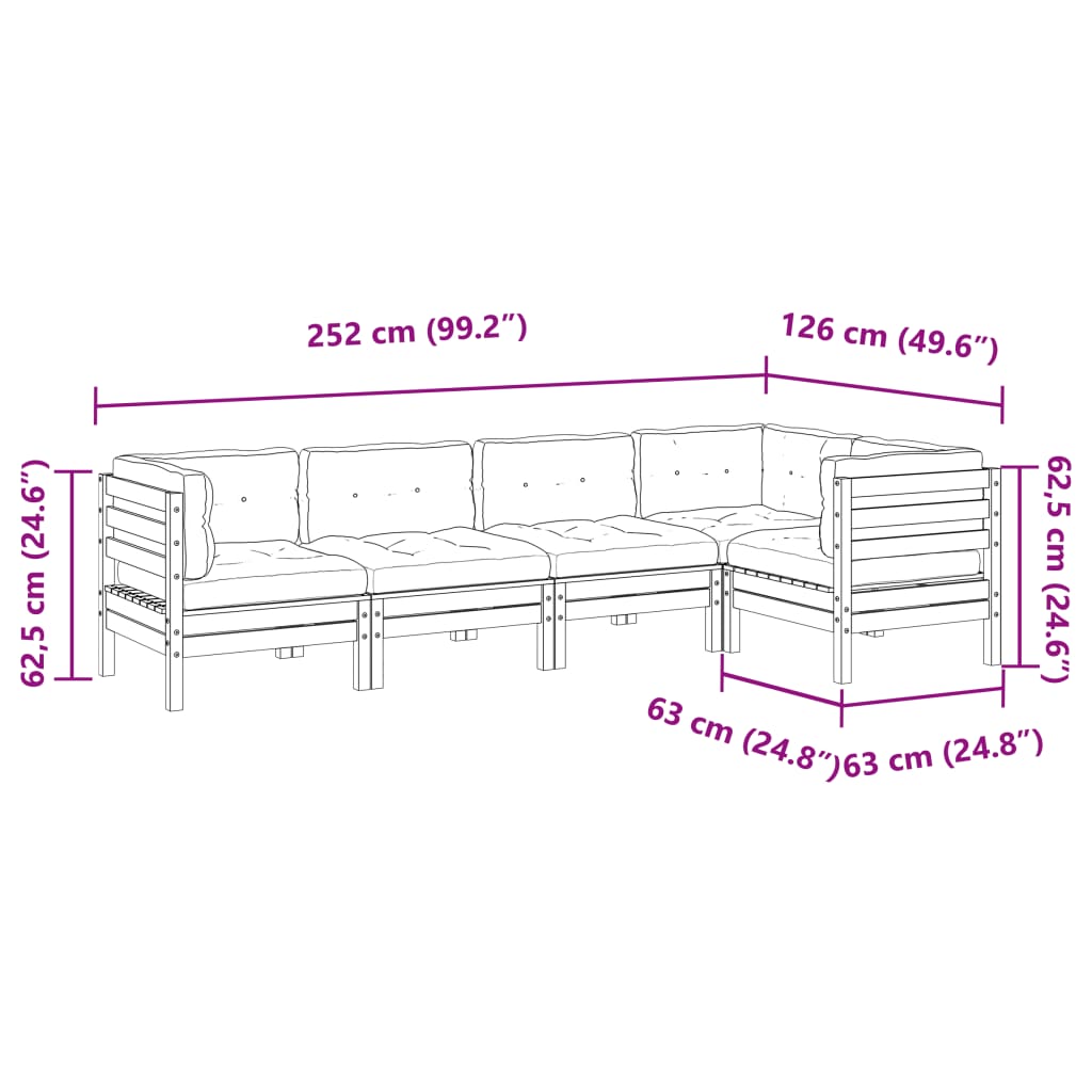 5 Piece Garden Sofa Set with Cushions Pressure Treated Pine Wood