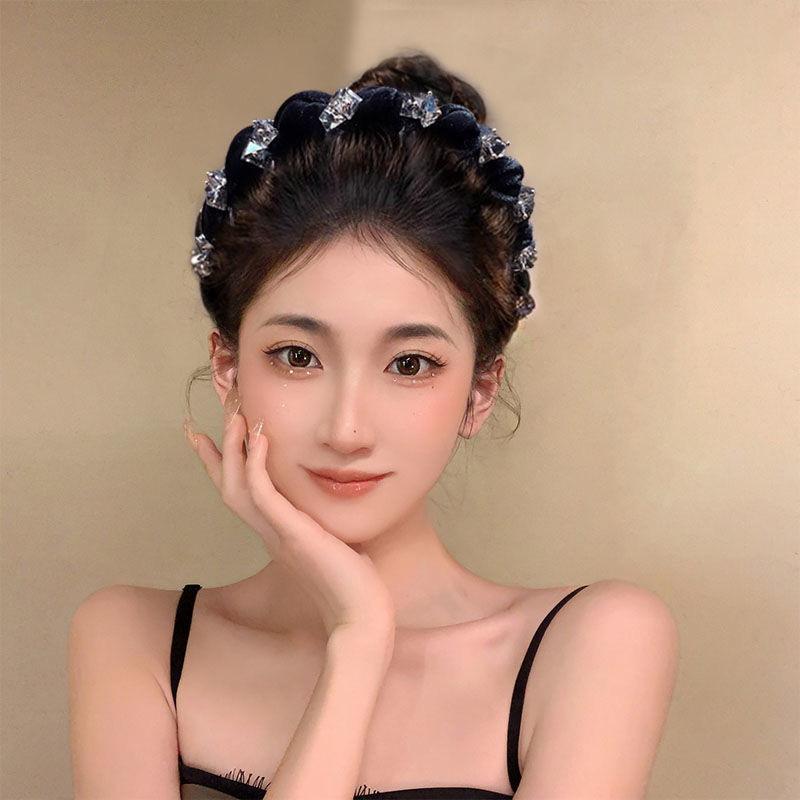 Französischer Luxus Kristall Schwarzer Haarreif Koreanisches Vintage Temperament Stirnband Haargummi für Mädchen Haarschmuck Kopfschmuck