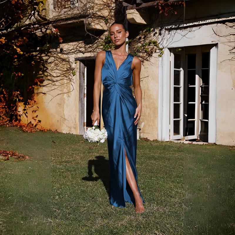 Spring Summer Fashion Sexy Deep Sleeveless Halter Evening Dress Fashion Dress Women S