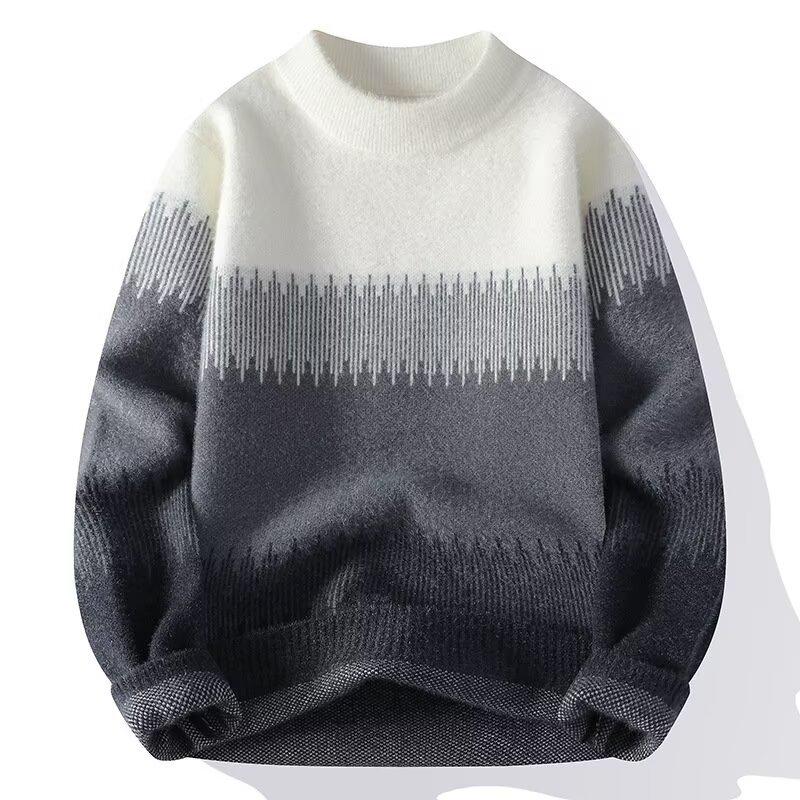 

2025 Men s Winter Mink Velvet Scarecrow Knit Round Neck Sweater L сірий колір