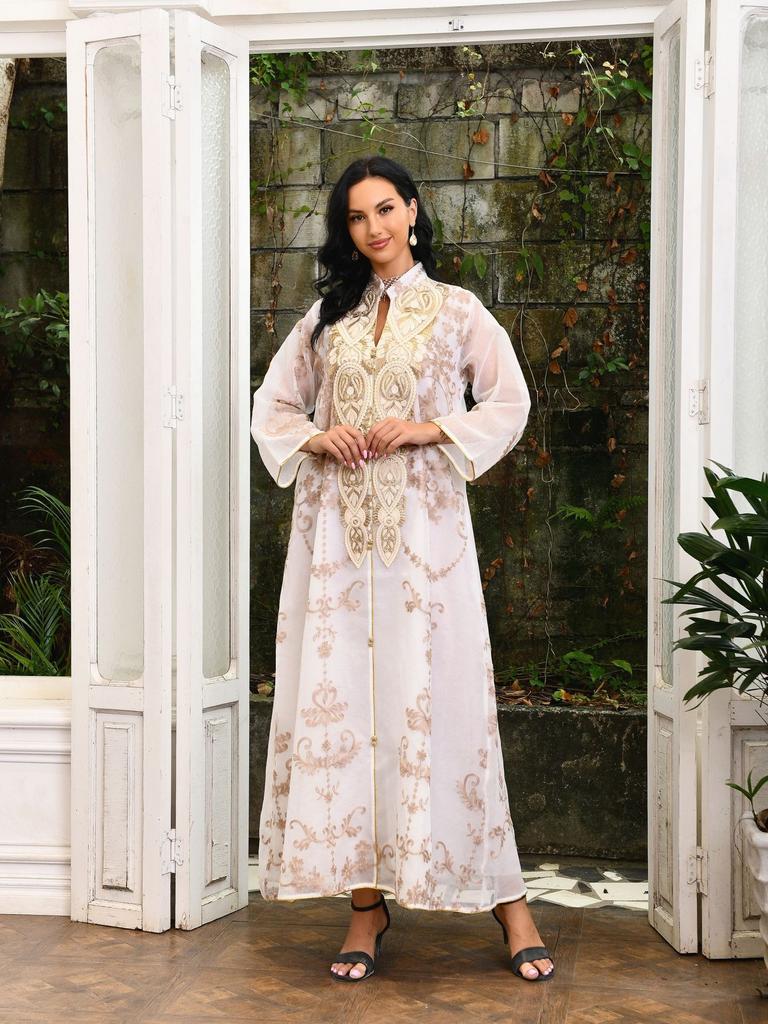 Muslim Women Embroidered Dubai Arabian Loose Dress Evening Dress Eid Robe