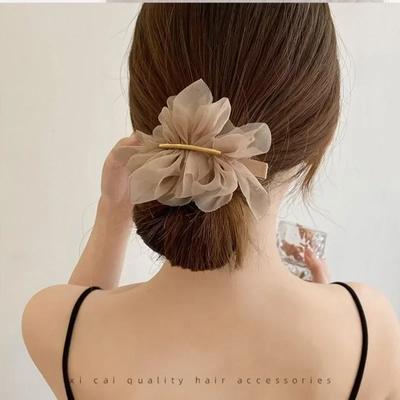 Große Haarspangen für Frauen und Mädchen, Metall-Chiffon-Blumen, Pferdeschwanzhalter, Haarnadel, Spangen, Modeaccessoires, Haarklammer