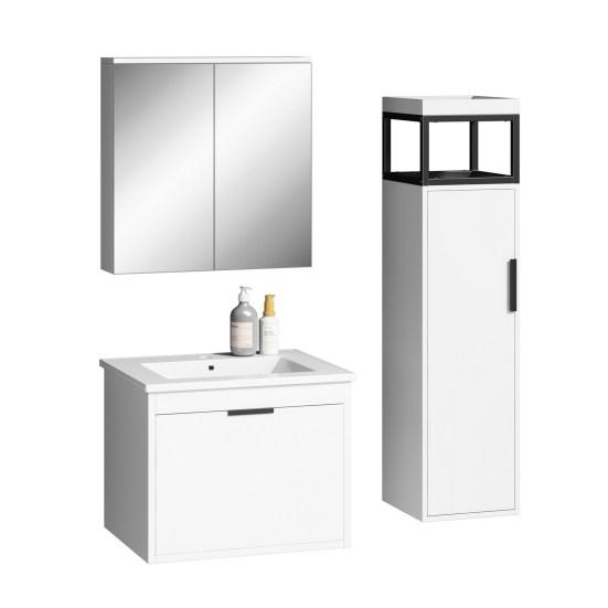 Bathroom Sink Cabinet Ceramic Washbasin Mirror Cabinet Modern White Heavy Duty Easy Assembly Lavatory Wall Mount Basin Vanity Cabinet