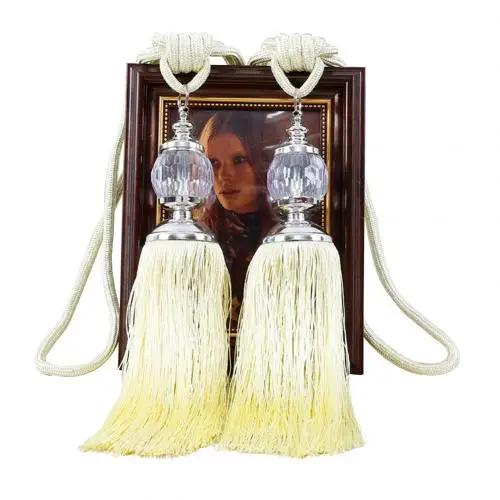 1Pair Retro Style Euro Faux Crystal Tassels Fringe Curtain Tieback Bandage Rope Window Drapes Decoration