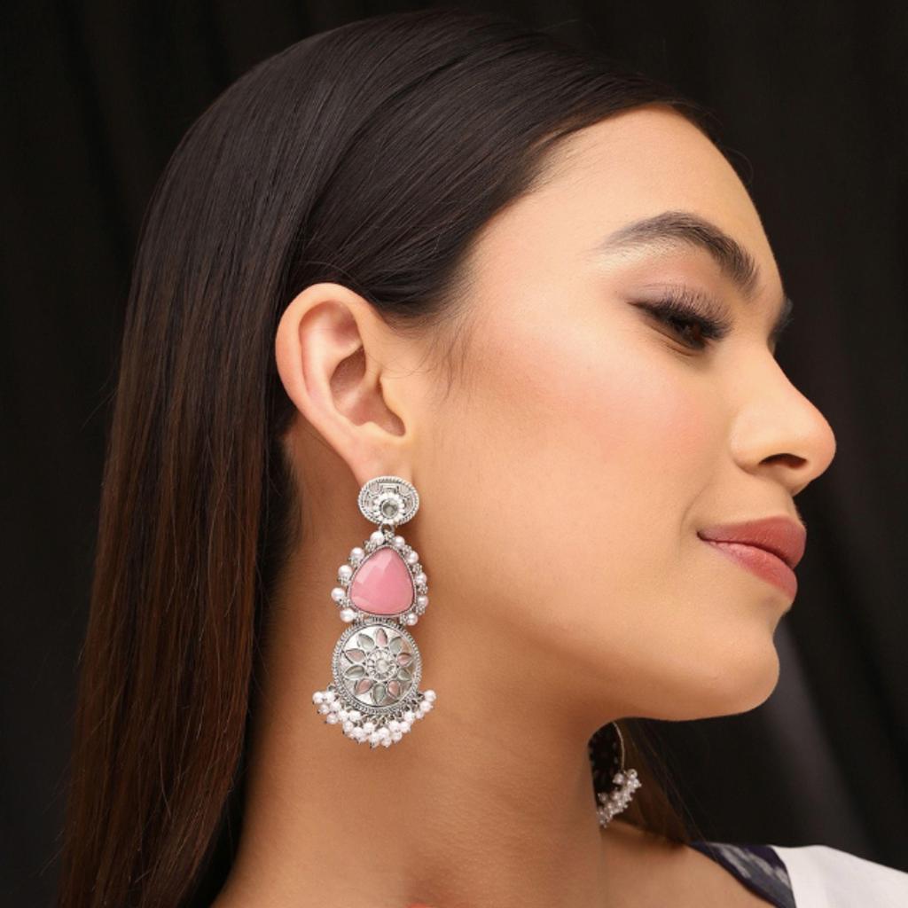 Oxidised Silver Polish Earrings, Silver Pearl Jewelry, Handmade Earring, Women Fashion Earrings