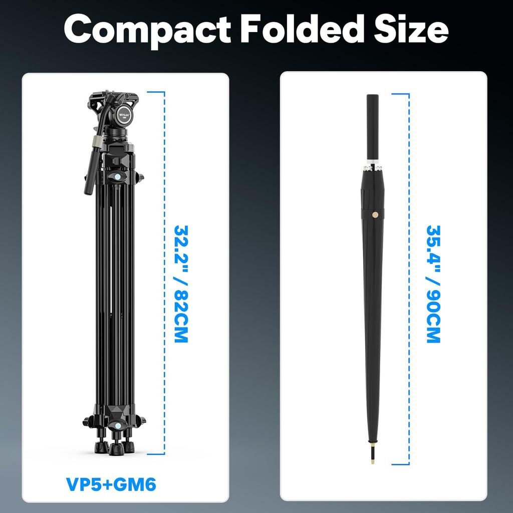 WEYLLAN VP5 Video 65 inches Professional Fluid 6kg Load Compatible with DSLR Cameras and Video Cameras Tripod, (approx. 165cm), Grade, Head,
