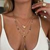 Bohemian Long Layered Copper Chain Necklace Set with Shell And Starfish for Women Elegant Personality Y-Chain Collarbone Chain