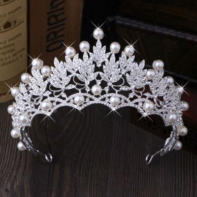 Glänzende Kunstperle, ausgehöhlter Strassstein, eingelegte Haarkrone, Tiara, Braut-Hochzeitsdekoration
