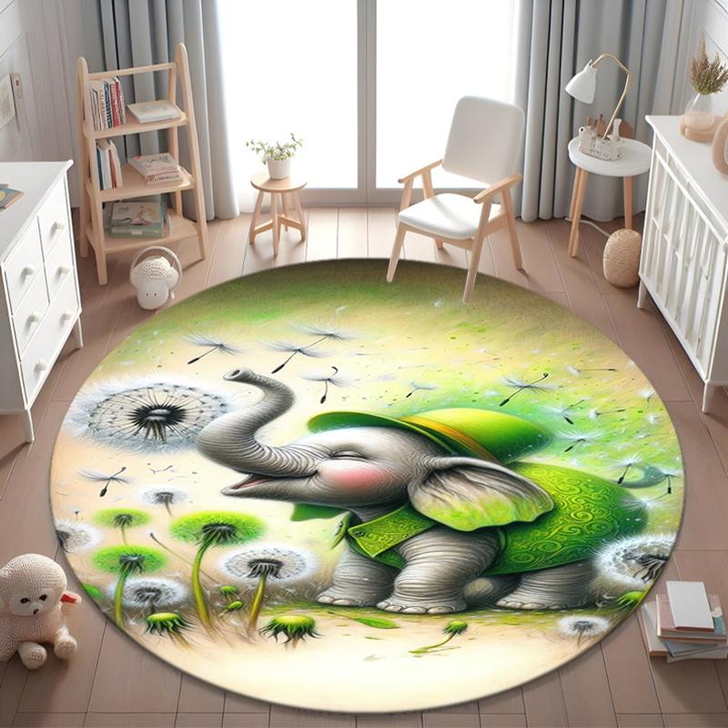 1Pc Elephant Circular Print Rug - home decoration Carpet For Living Room Bedroom Flooring Computer Chair Area Rug