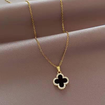 Premium Four-Leaf Clover Full Diamond Necklace Women'S Light Luxury Simple Fashion Neck Chain Collarbone Chain
