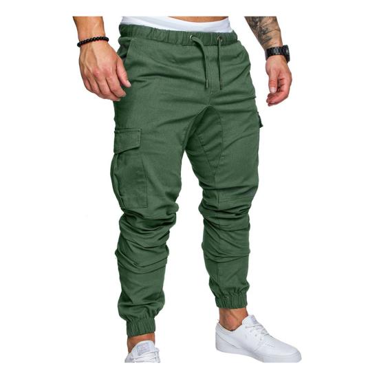 Pantaloni cargo pentru bărbați de mărime mare, de culoare uni, cu buzunare multiple, cu șnur la gleznă