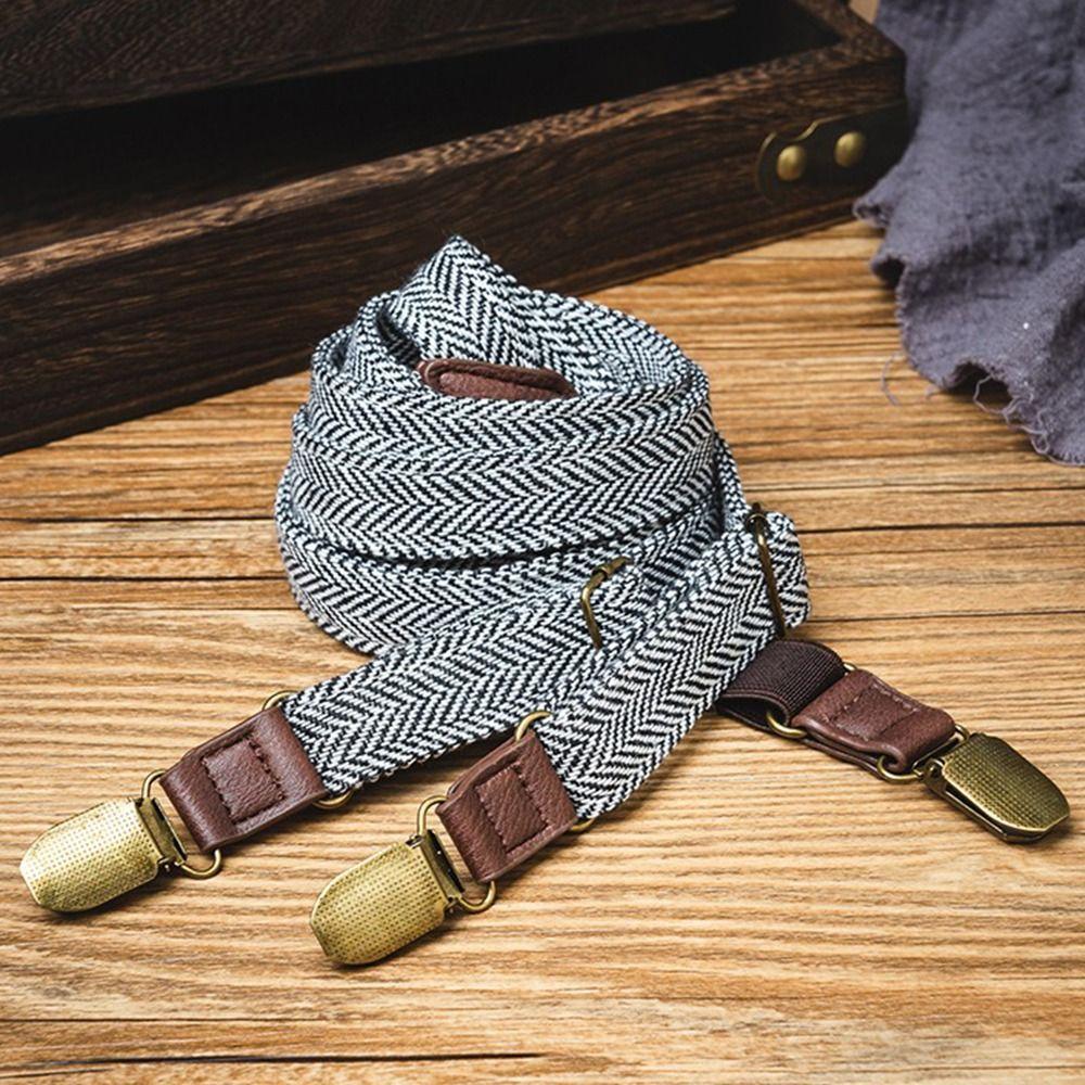 Elastic Strap Y-Type Suspenders 4 Clips Stripe Suspenders Fashion Metal Clip Suspenders Gift Idea
