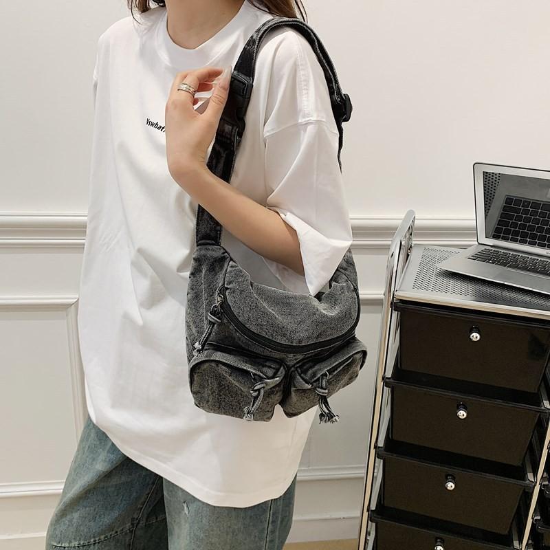 Single Denim Shoulder Crossbody Bag With Large Capacity For Daily Commuting