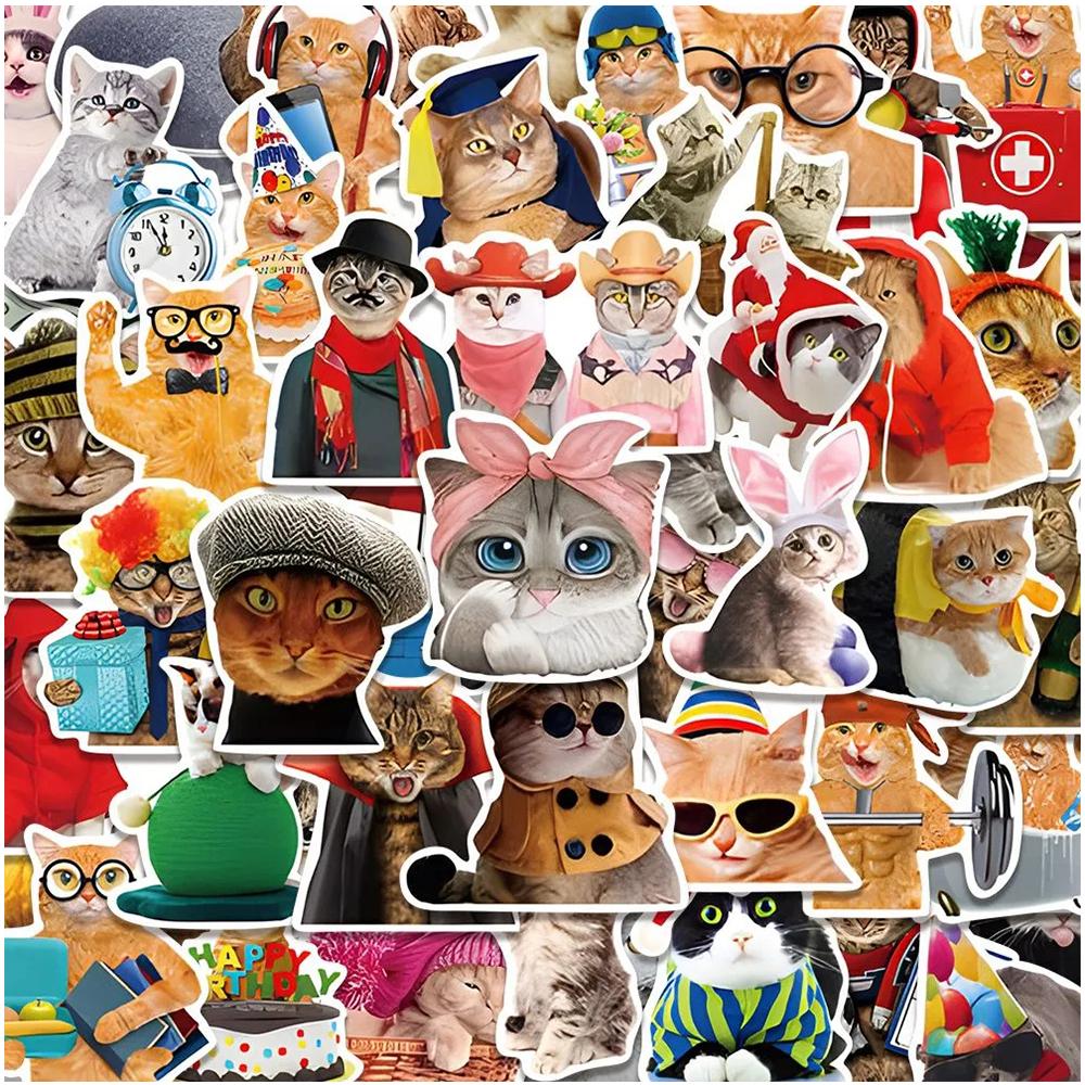 10/30/50pcs Funny Animal Cat Meme Graffiti Stickers Cute Kitten Decals Waterproof DIY Scrapbook Phone Laptop Bike Sticker Decor