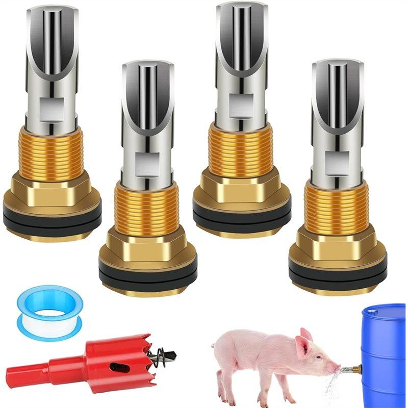 

SHGO-Brass Water Tank Connector Kit Includes 4PCS Automatic Pig Nipple Waterers Nipples Water Drinkers For Piglets