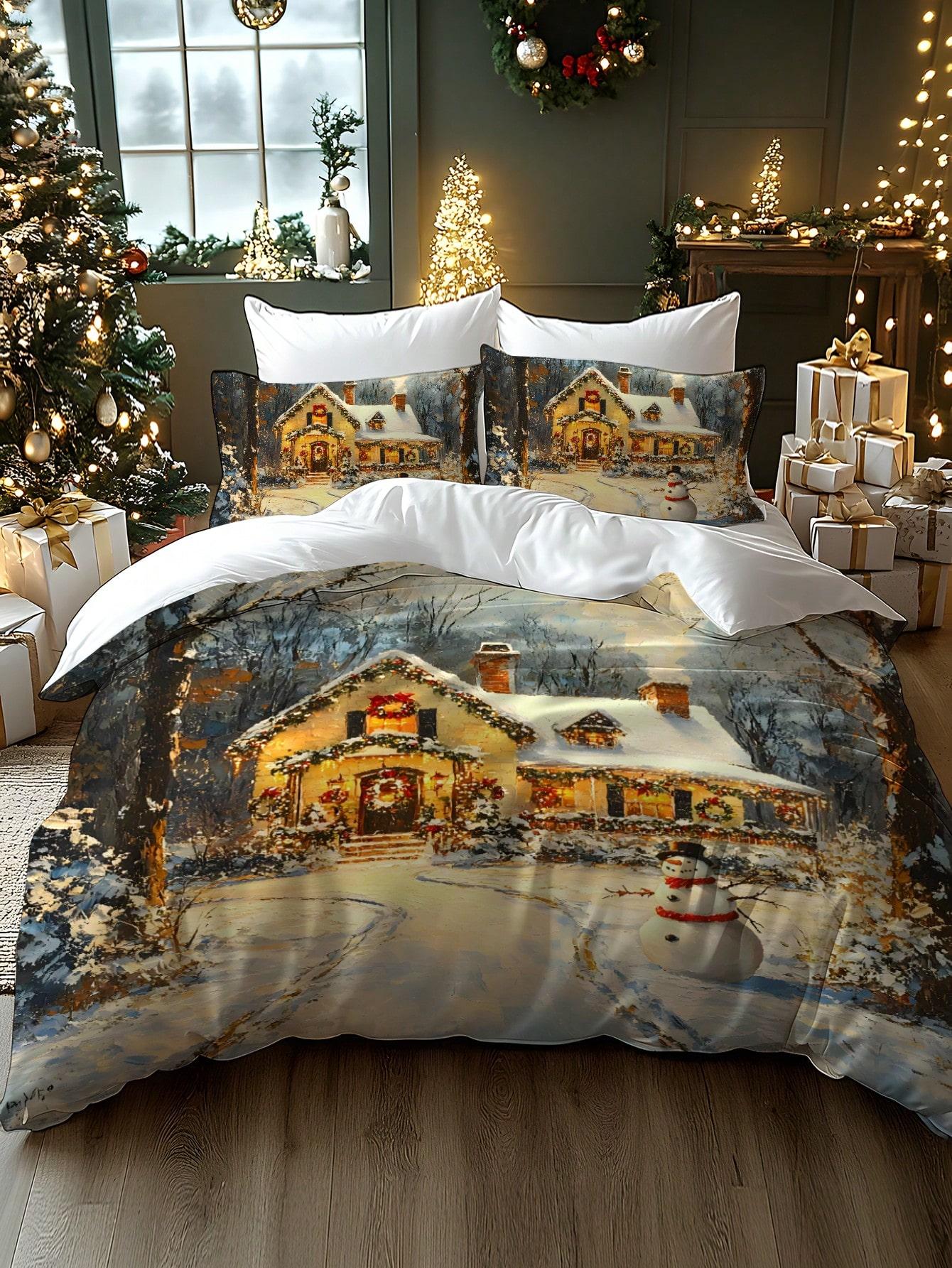 

Набор мягких пододеяльников с рисунком рождественской елки, подарка, снежинки, оленя, Санта-Клауса, 2/3 шт., подходит для спальни, гостевой комнаты EU Twin(135x200cm)