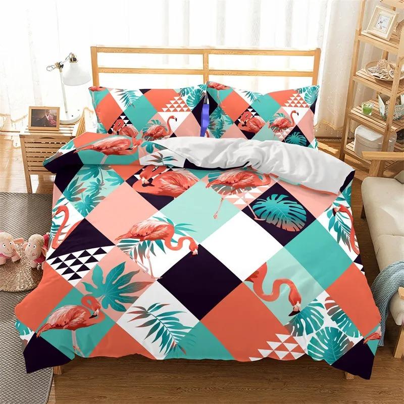 Comforter Girls Flamingo Twin Queen Tropical Leaves Floral Bedding Set For Teen Women Room Dorm Decor Hawaiian Comforter