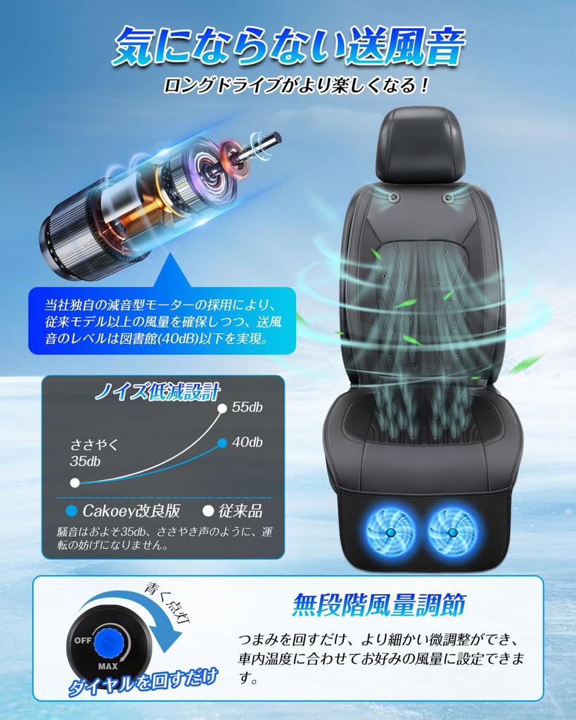 Cakoey Cool Seat, Chladič autosedačky, 2025, 2 extra velké ventilátory, Kompatibilní s DC12V/24V, Plynulý