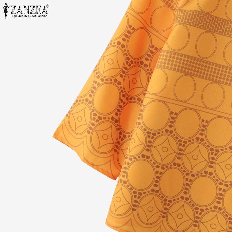 ZANZEA Women Casual Round Neck Summer 3/4 Sleeve Print Blouse